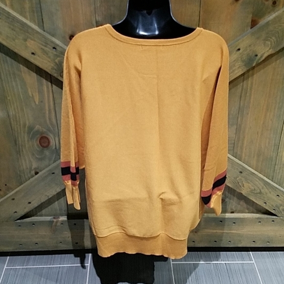 89Th & MADISON YELLOW BRIEN ROUND NECK SWEATER VERTICAL STRIPE SIZE LARGE - Picture 6 of 7